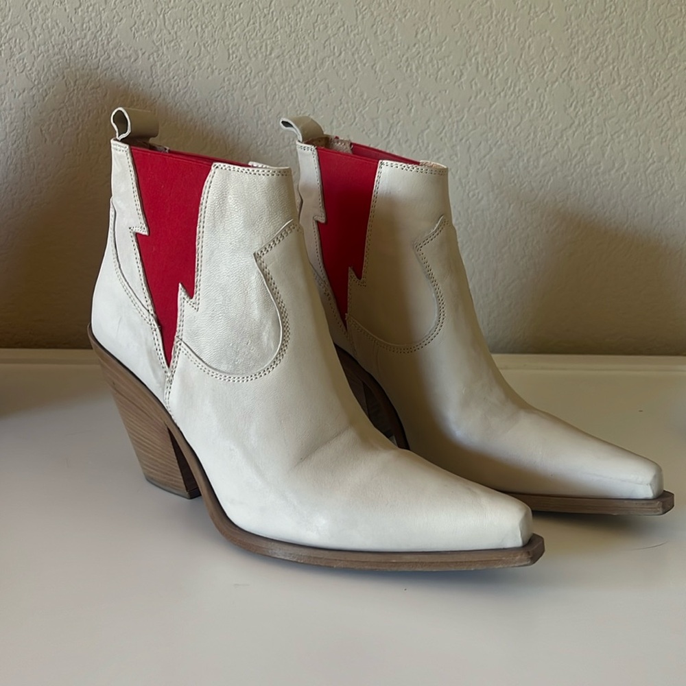 Free People Red Bolt Flash Western Leather Chelsea Boots Women's Size 39.5
